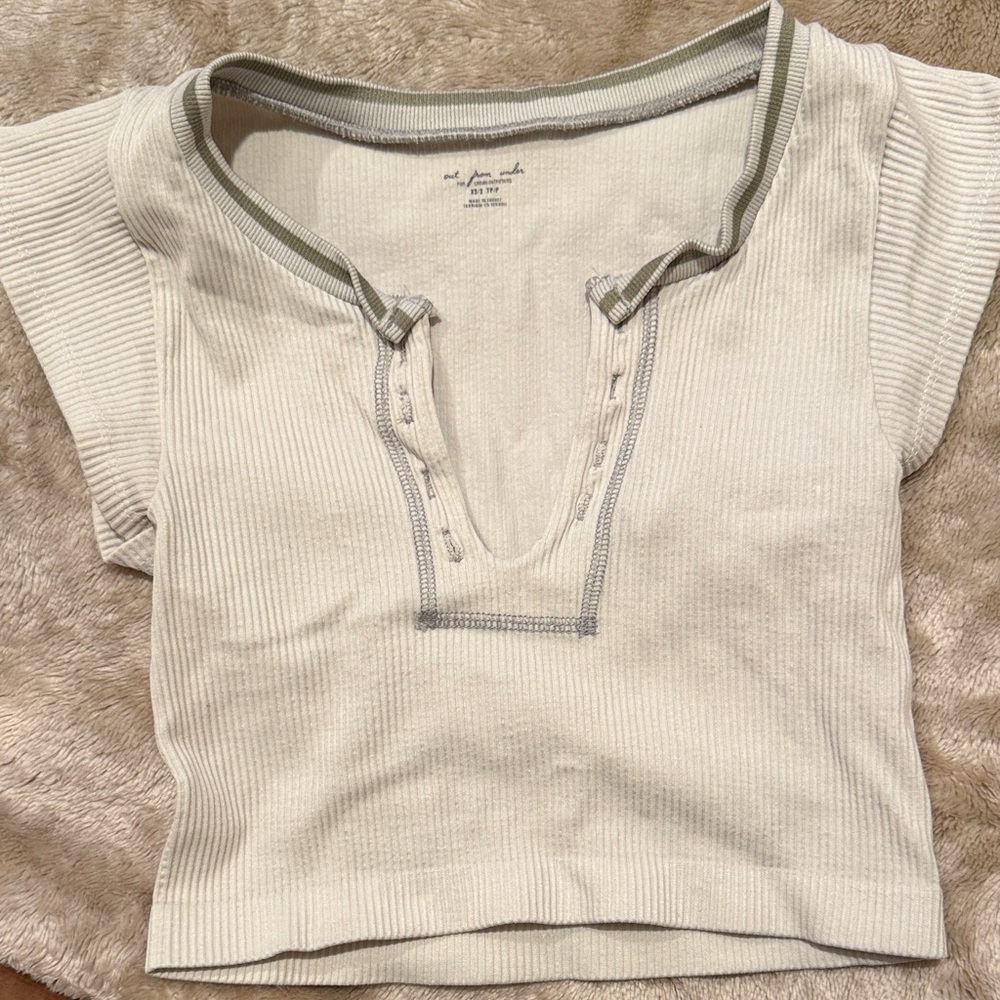 Urban Outfitters Cream Ribbed Top with Gray Trim